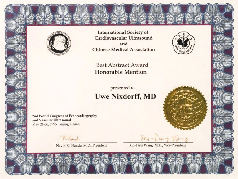 International Society of Cardiovascular Ultrasound · Best Abstract Award